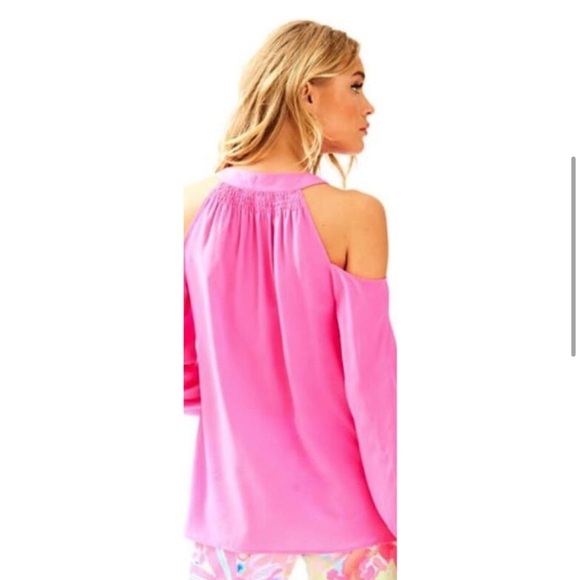 Lilly Pulitzer - women’s 100% silk Cold Shoulder long sleeve blouse pink top M - Picture 3 of 10